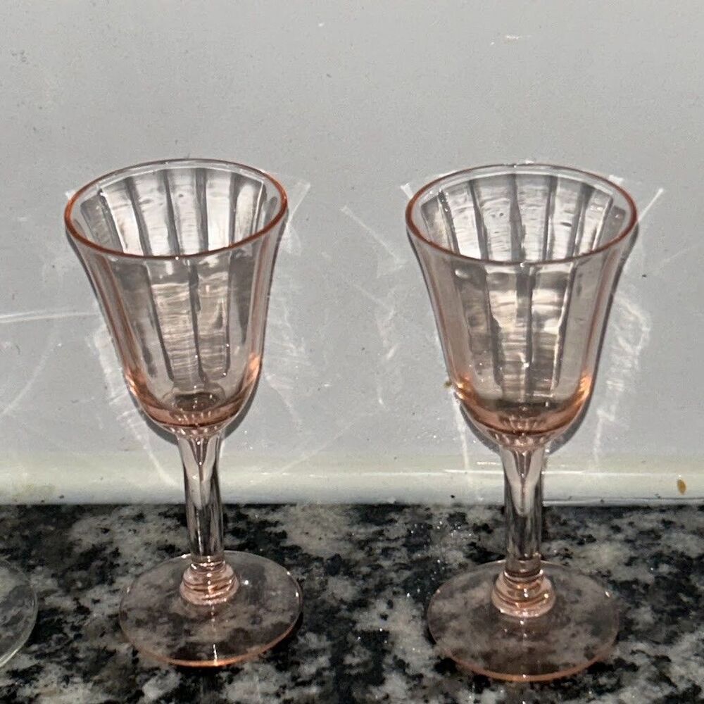 Vintage Pink Depression Glass Shot Glasses Stemware Set of 2